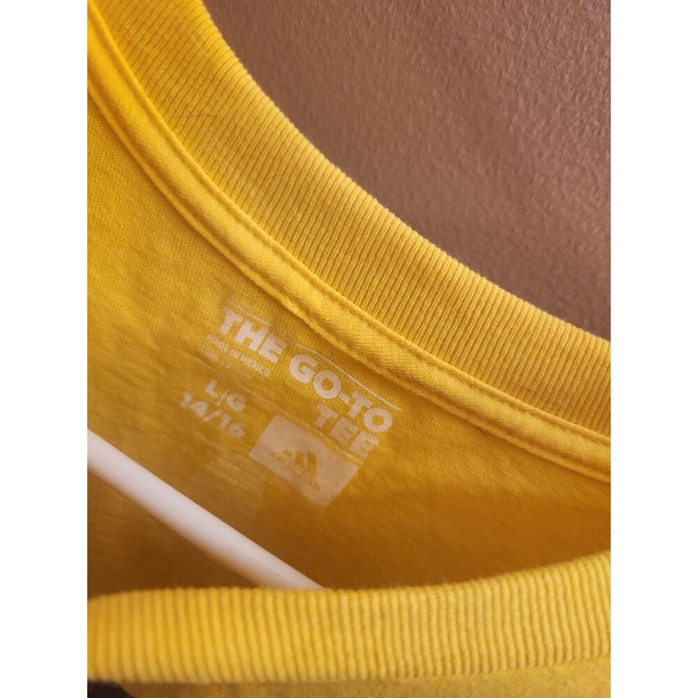 Adidas Shirt Yellow Spell Out Climalite Lightweight Athletic Tee Boys 14/16 L - Picture 2 of 3